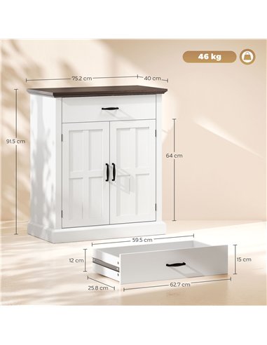 HOMCOM Farmhouse Sideboard with 3 cm Thick Top 2 Barn Doors - White