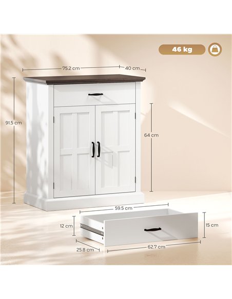 HOMCOM Farmhouse Sideboard with 3 cm Thick Top 2 Barn Doors - White - pic 162293 | FastDaddyshop