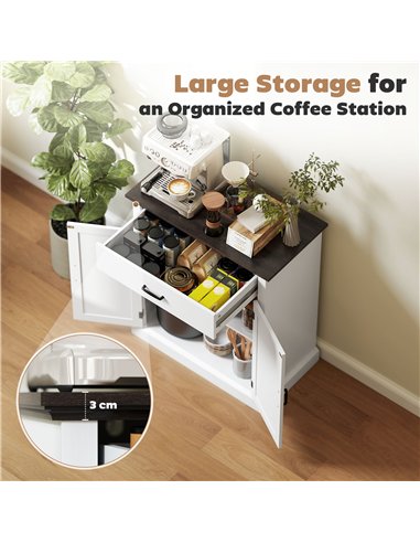 HOMCOM Farmhouse Sideboard with 3 cm Thick Top 2 Barn Doors - White