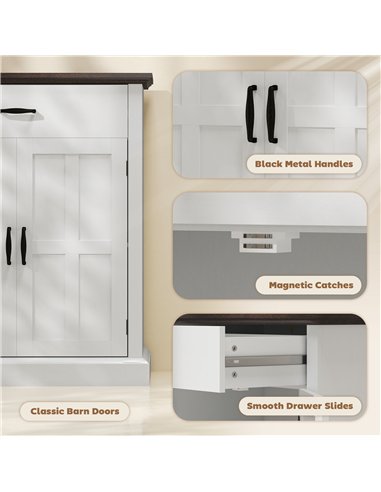 HOMCOM Farmhouse Sideboard with 3 cm Thick Top 2 Barn Doors - White