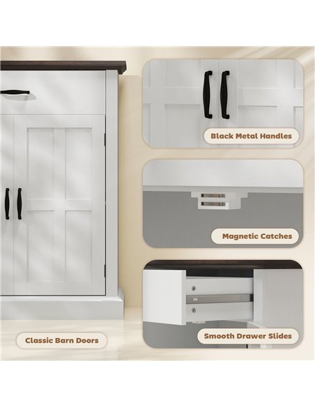 HOMCOM Farmhouse Sideboard with 3 cm Thick Top 2 Barn Doors - White - pic 162296 | FastDaddyshop