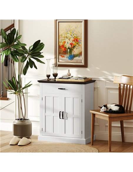HOMCOM Farmhouse Sideboard with 3 cm Thick Top 2 Barn Doors - White - pic 162298 | FastDaddyshop