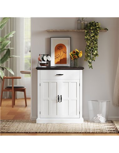 HOMCOM Farmhouse Sideboard with 3 cm Thick Top 2 Barn Doors - White