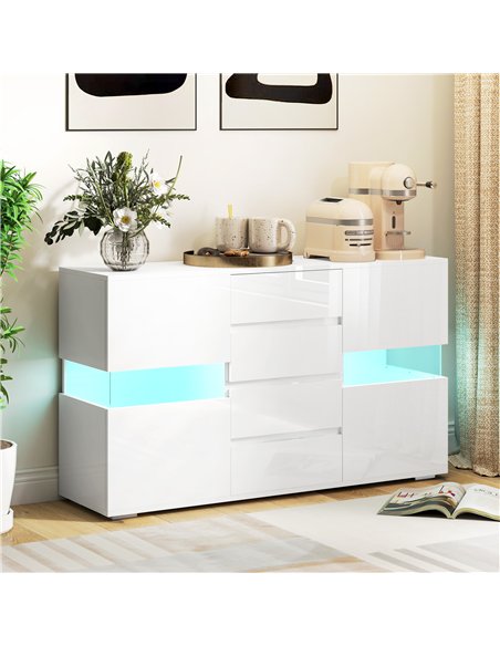HOMCOM LED Light Sideboard - High Gloss White - pic 162310 | FastDaddyshop