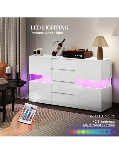 HOMCOM LED Light Sideboard - High Gloss White