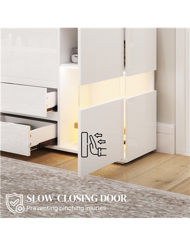 HOMCOM LED Light Sideboard - High Gloss White