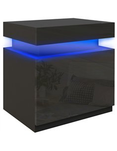 HOMCOM Black Bedside Table with LED Light, High Gloss Front Nightstand with 2 Drawers, for Living Room, Bedroom