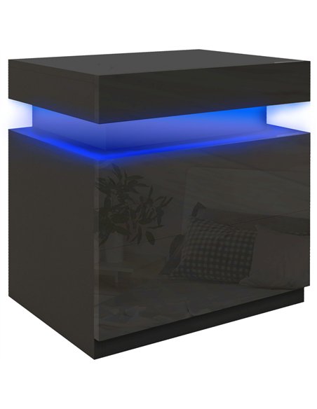 HOMCOM Black Bedside Table with LED Light, High Gloss Front Nightstand with 2 Drawers, for Living Room, Bedroom - pic 162318 | FastDaddyshop