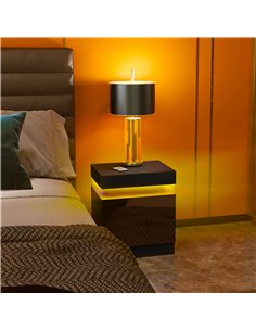 HOMCOM Black Bedside Table with LED Light, High Gloss Front Nightstand with 2 Drawers, for Living Room, Bedroom 2