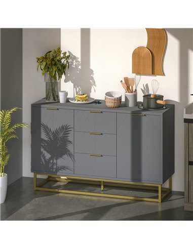 HOMCOM Sideboard with 3 Drawers and Adjustable Shelves for Living Room - Grey