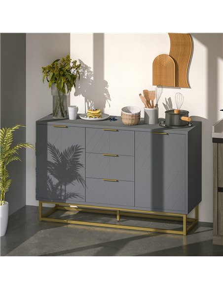 HOMCOM Sideboard with 3 Drawers and Adjustable Shelves for Living Room - Grey - pic 162328 | FastDaddyshop