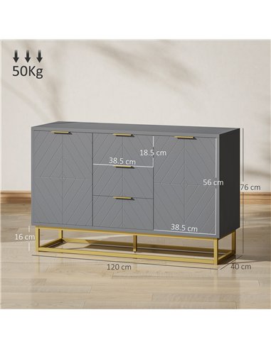 HOMCOM Sideboard with 3 Drawers and Adjustable Shelves for Living Room - Grey