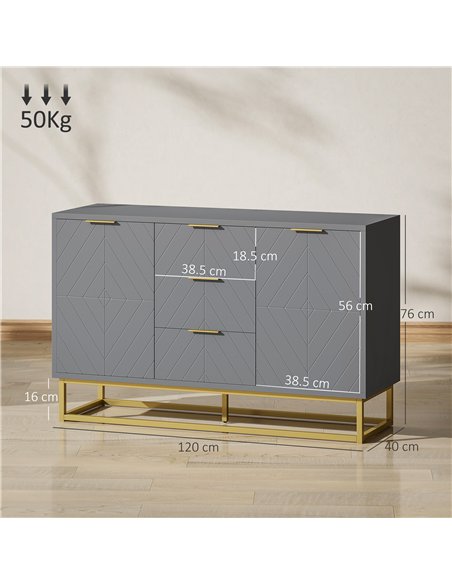 HOMCOM Sideboard with 3 Drawers and Adjustable Shelves for Living Room - Grey - pic 162329 | FastDaddyshop