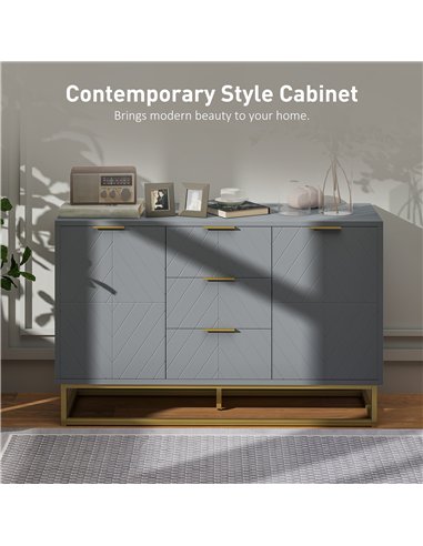 HOMCOM Sideboard with 3 Drawers and Adjustable Shelves for Living Room - Grey