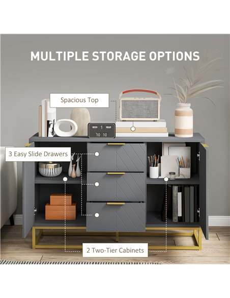 HOMCOM Sideboard with 3 Drawers and Adjustable Shelves for Living Room - Grey - pic 162331 | FastDaddyshop