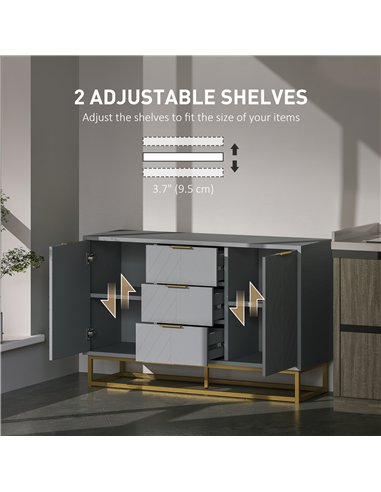 HOMCOM Sideboard with 3 Drawers and Adjustable Shelves for Living Room - Grey
