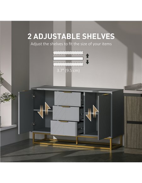 HOMCOM Sideboard with 3 Drawers and Adjustable Shelves for Living Room - Grey - pic 162332 | FastDaddyshop