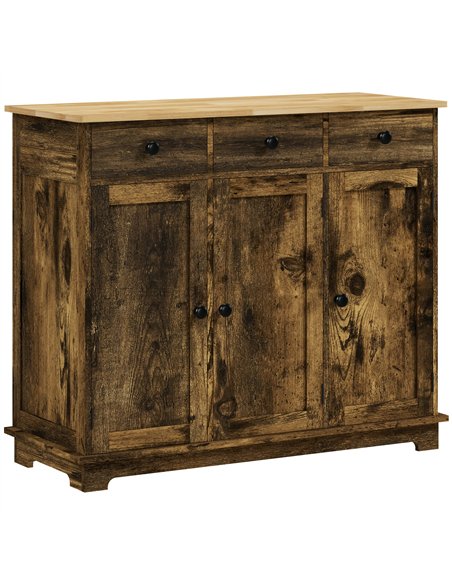 HOMCOM Sideboard with Rubberwood Top and Adjustable Shelves for Dining Room, Kitchen - Rustic Brown - pic 162336 | FastDaddyshop