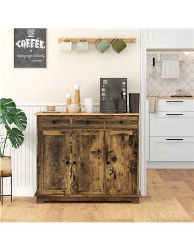 HOMCOM Sideboard with Rubberwood Top and Adjustable Shelves for Dining Room, Kitchen - Rustic Brown