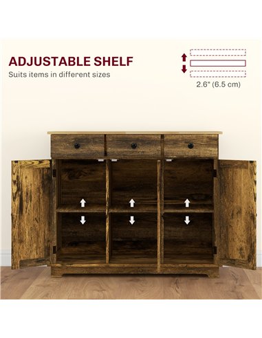 HOMCOM Sideboard with Rubberwood Top and Adjustable Shelves for Dining Room, Kitchen - Rustic Brown