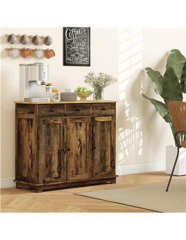 HOMCOM Sideboard with Rubberwood Top and Adjustable Shelves for Dining Room, Kitchen - Rustic Brown