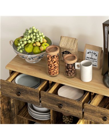 HOMCOM Sideboard with Rubberwood Top and Adjustable Shelves for Dining Room, Kitchen - Rustic Brown