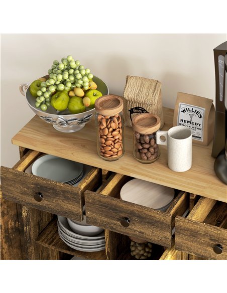 HOMCOM Sideboard with Rubberwood Top and Adjustable Shelves for Dining Room, Kitchen - Rustic Brown - pic 162344 | FastDaddyshop