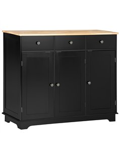 HOMCOM Sideboard with Rubberwood Top and Adjustable Shelves for Dining Room, Kitchen - Black