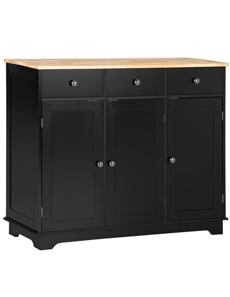 HOMCOM Sideboard with Rubberwood Top and Adjustable Shelves for Dining Room, Kitchen - Black - pic 162345 | FastDaddyshop