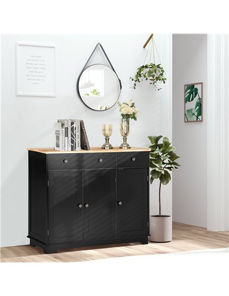 HOMCOM Sideboard with Rubberwood Top and Adjustable Shelves for Dining Room, Kitchen - Black - pic 162346 | FastDaddyshop