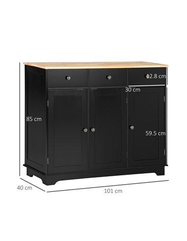 HOMCOM Sideboard with Rubberwood Top and Adjustable Shelves for Dining Room, Kitchen - Black