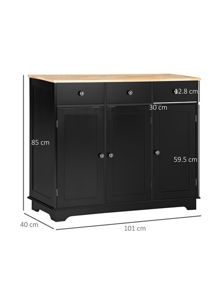 HOMCOM Sideboard with Rubberwood Top and Adjustable Shelves for Dining Room, Kitchen - Black - pic 162347 | FastDaddyshop