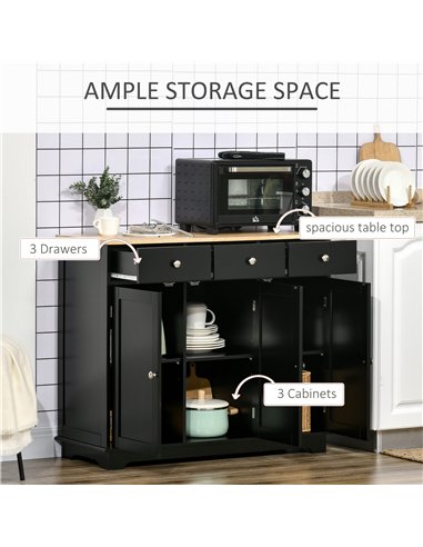 HOMCOM Sideboard with Rubberwood Top and Adjustable Shelves for Dining Room, Kitchen - Black