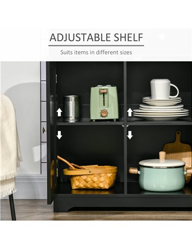 HOMCOM Sideboard with Rubberwood Top and Adjustable Shelves for Dining Room, Kitchen - Black