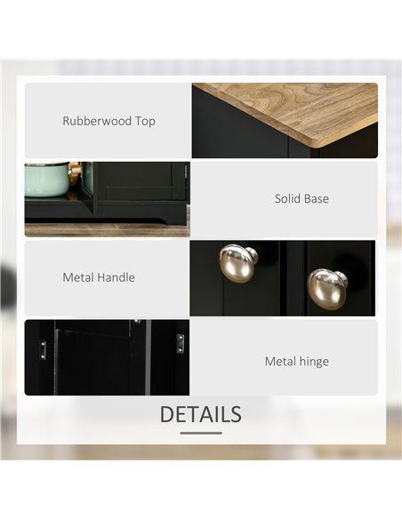 HOMCOM Sideboard with Rubberwood Top and Adjustable Shelves for Dining Room, Kitchen - Black - pic 162350 | FastDaddyshop