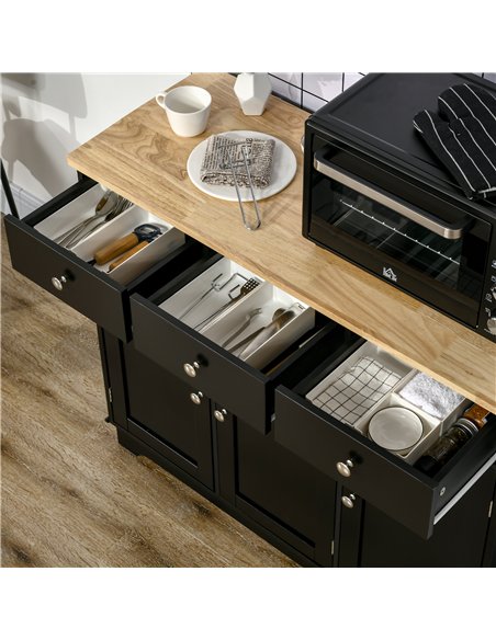 HOMCOM Sideboard with Rubberwood Top and Adjustable Shelves for Dining Room, Kitchen - Black - pic 162353 | FastDaddyshop