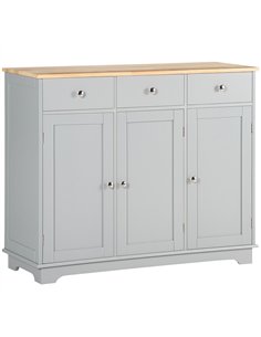 HOMCOM Sideboard with Rubberwood Top and Adjustable Shelves for Dining Room, Kitchen - Grey