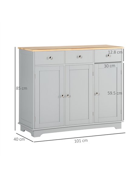 HOMCOM Sideboard with Rubberwood Top and Adjustable Shelves for Dining Room, Kitchen - Grey - pic 162356 | FastDaddyshop