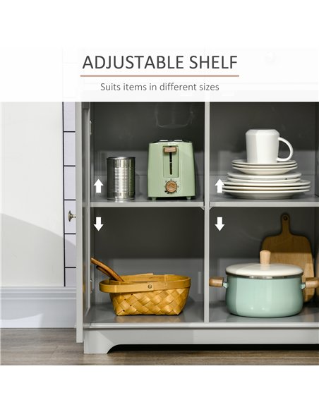 HOMCOM Sideboard with Rubberwood Top and Adjustable Shelves for Dining Room, Kitchen - Grey - pic 162358 | FastDaddyshop