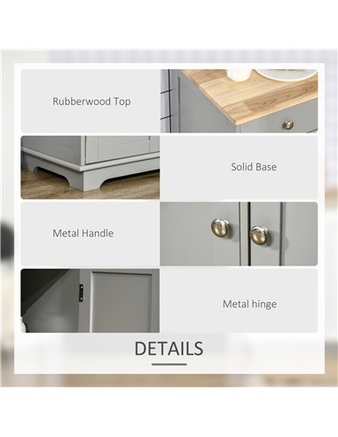 HOMCOM Sideboard with Rubberwood Top and Adjustable Shelves for Dining Room, Kitchen - Grey