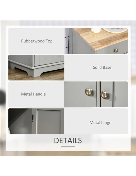 HOMCOM Sideboard with Rubberwood Top and Adjustable Shelves for Dining Room, Kitchen - Grey - pic 162359 | FastDaddyshop