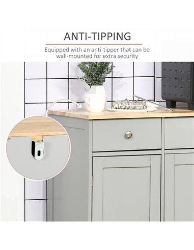 HOMCOM Sideboard with Rubberwood Top and Adjustable Shelves for Dining Room, Kitchen - Grey