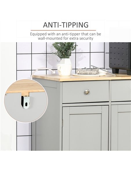 HOMCOM Sideboard with Rubberwood Top and Adjustable Shelves for Dining Room, Kitchen - Grey - pic 162360 | FastDaddyshop