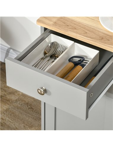 HOMCOM Sideboard with Rubberwood Top and Adjustable Shelves for Dining Room, Kitchen - Grey