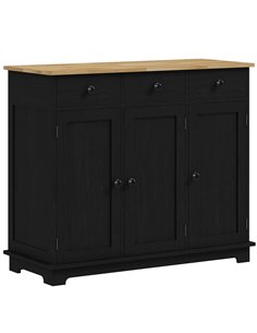HOMCOM Sideboard with Rubberwood Top and Adjustable Shelves for Dining Room, Kitchen - Black Wood-Effect