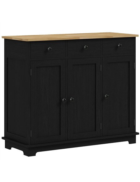 HOMCOM Sideboard with Rubberwood Top and Adjustable Shelves for Dining Room, Kitchen - Black Wood-Effect - pic 162363 | FastDaddyshop