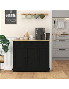 HOMCOM Sideboard with Rubberwood Top and Adjustable Shelves for Dining Room, Kitchen - Black Wood-Effect 2