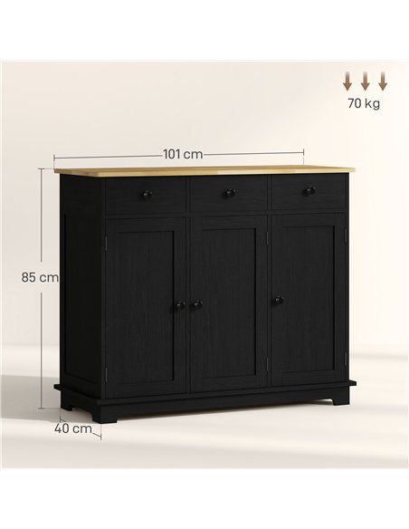 HOMCOM Sideboard with Rubberwood Top and Adjustable Shelves for Dining Room, Kitchen - Black Wood-Effect - pic 162365 | FastDaddyshop