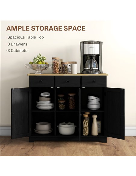 HOMCOM Sideboard with Rubberwood Top and Adjustable Shelves for Dining Room, Kitchen - Black Wood-Effect - pic 162366 | FastDaddyshop