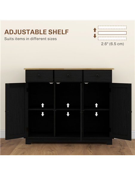 HOMCOM Sideboard with Rubberwood Top and Adjustable Shelves for Dining Room, Kitchen - Black Wood-Effect - pic 162367 | FastDaddyshop